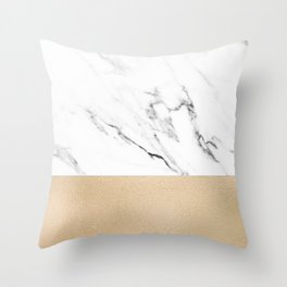 White Marble with Black and Copper Bronze Throw Pillow
