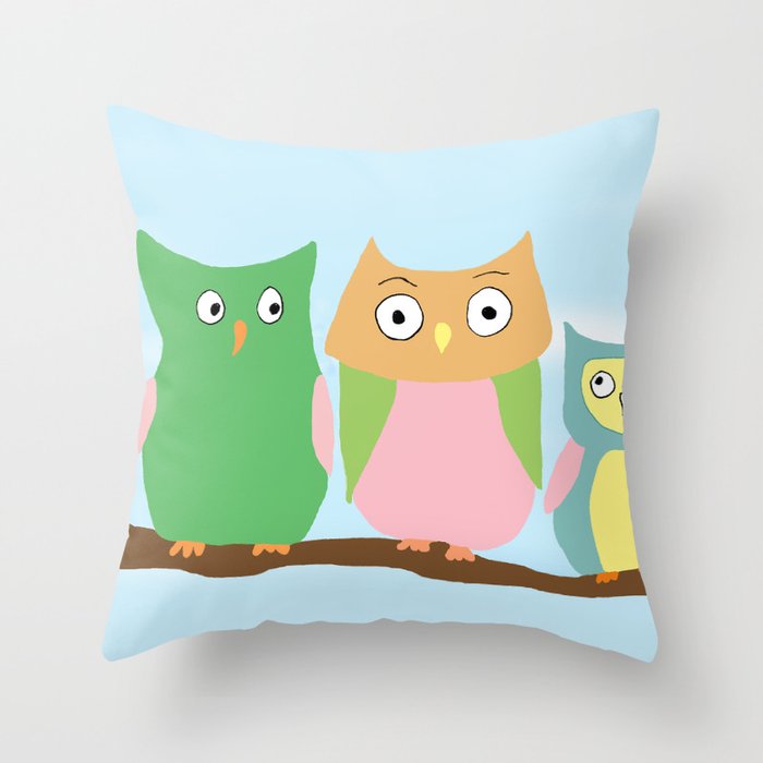 Owl Family Portrait Throw Pillow