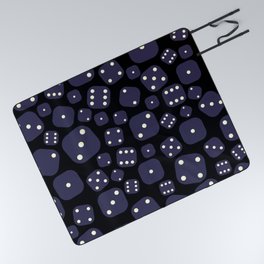 Navy Blue Purple Dice Seamless Pattern on Black Picnic Blanket