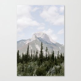 GREEN PINE TREES NEAR MOUNTAIN UNDER WHITE CLOUDS Canvas Print