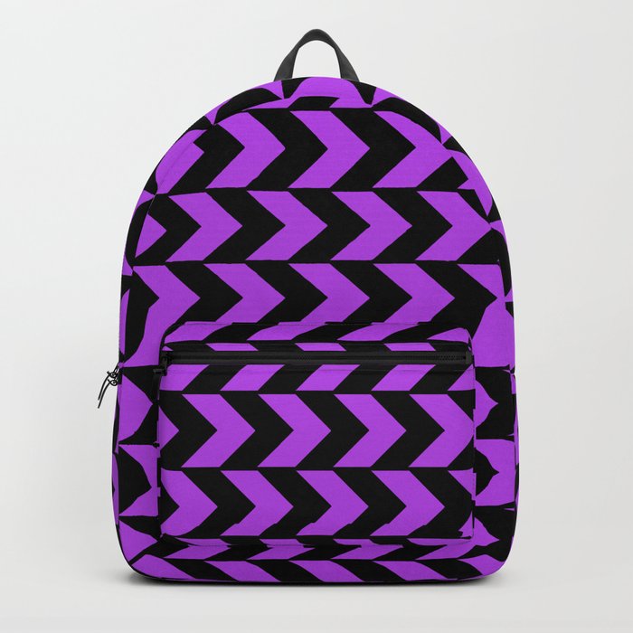 Graphic Grid Chevron Abstract Design Black And Purple Series 4 Of 6 Backpack By Aej Design
