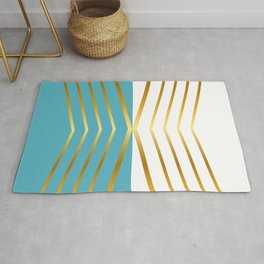 Gold Chevrons on Seagull Blue White Color Block Rug