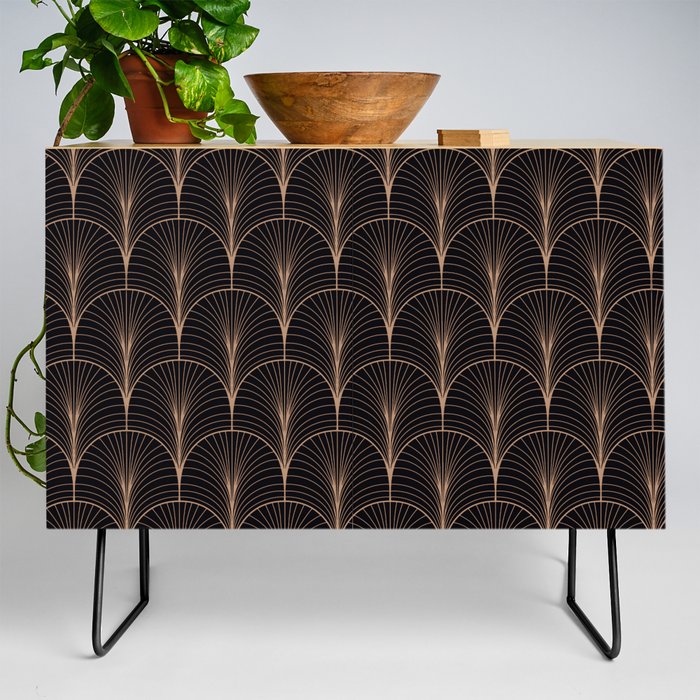 Art Deco Midnight Pattern Gold Black Credenza