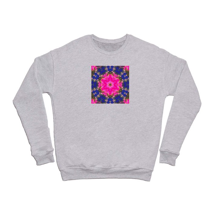 Abstract infinite magenta starburst snowflake flower design in a blue universe Crewneck Sweatshirt
