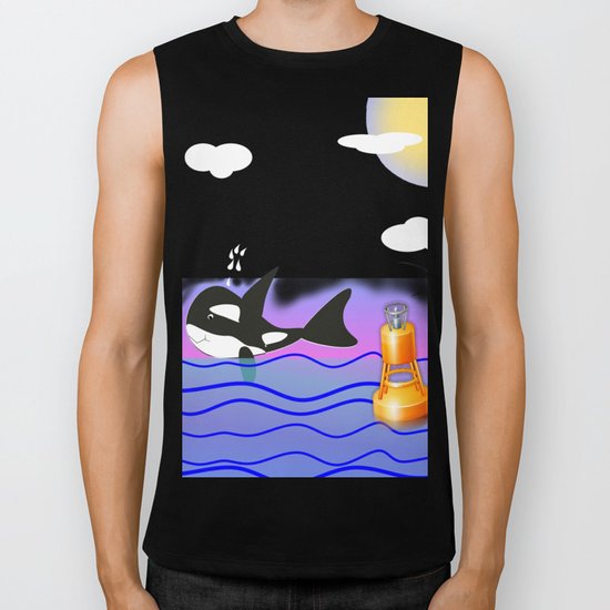 Happy Orca in the Ocean Biker Tank