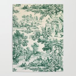 Green Toile de Jouy Poster