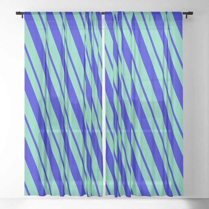 Aquamarine and Blue Colored Pattern of Stripes Sheer Curtain
