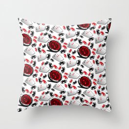 Casino Chips, Cards and Roulette on White Throw Pillow