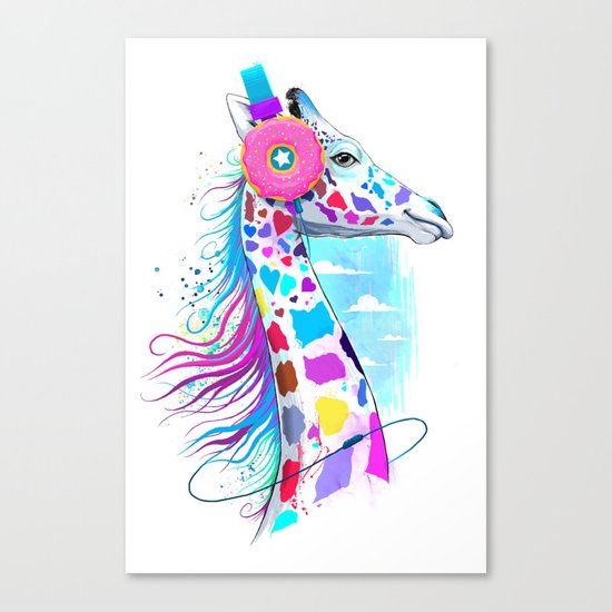 giraffe the headphones of donuts Canvas Print