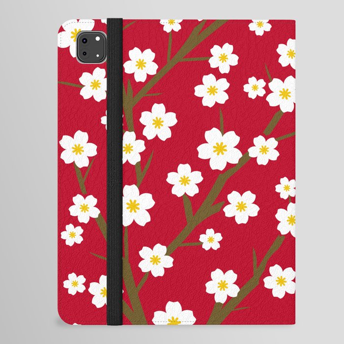 White Blossoms - red 3 iPad Folio Case