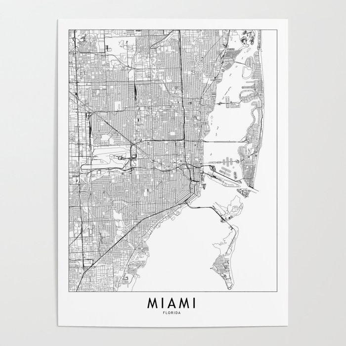 Miami White Map Poster