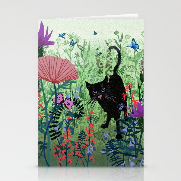 Black Cat in Garden Stationery Cards