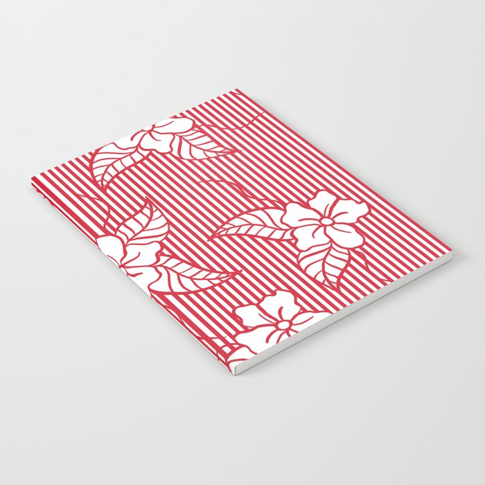 Fashion red flame scarlet white floral hand drawn geometric stripes pattern Notebook
