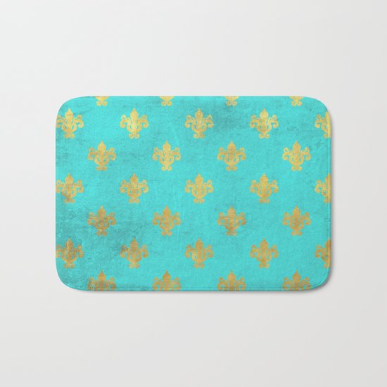 Queenlike on aqua I Gold Heraldry elements on turquoise background Bath Mat