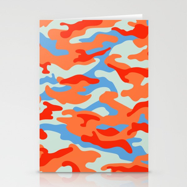 Camouflage Pattern Orange Blue Red Stationery Cards