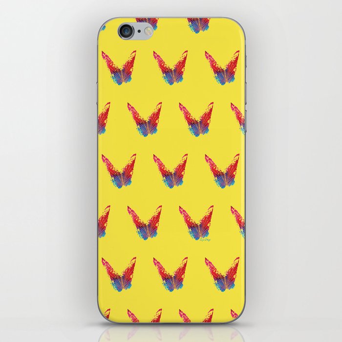 Abstract red and blue butterfly with fan and yellow background iPhone Skin