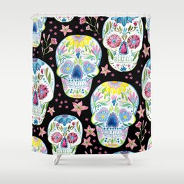 Sugar skull floral seamless pattern Shower Curtain