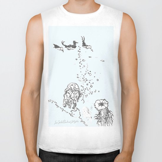 Two Tailed Duck and Jellyfish Pale Blue Biker Tank