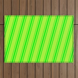 [ Thumbnail: Light Green and Lime Colored Striped Pattern Outdoor Rug ]