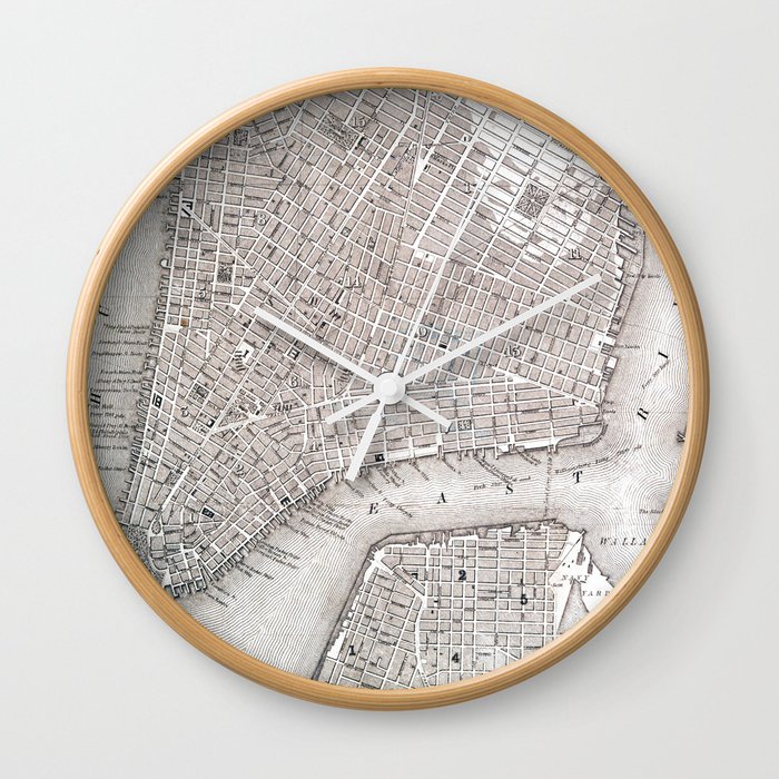 Vintage New York City Gold Foil Location Coordinates with map Wall Clock