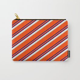 [ Thumbnail: Red, Blue, and Beige Colored Striped Pattern Carry-All Pouch ]