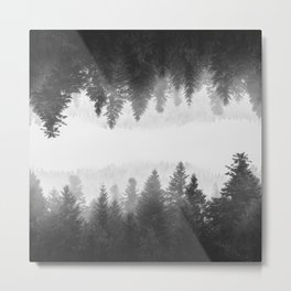 Black and white foggy mirrored forest Metal Print