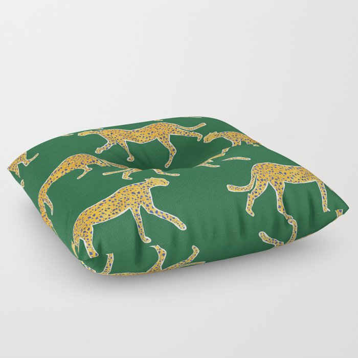 Tropical Animal Print Green Cheetah Illustration Floor Pillow