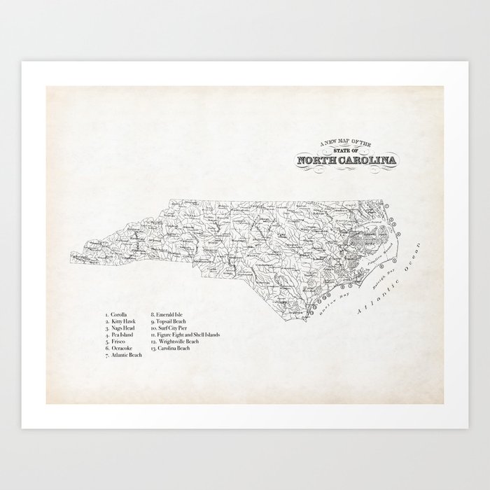 North Carolina Surf Map Art Print