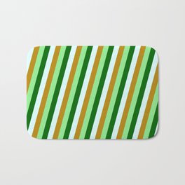 [ Thumbnail: Dark Goldenrod, Light Green, Dark Green & Light Cyan Colored Striped/Lined Pattern Bath Mat ]