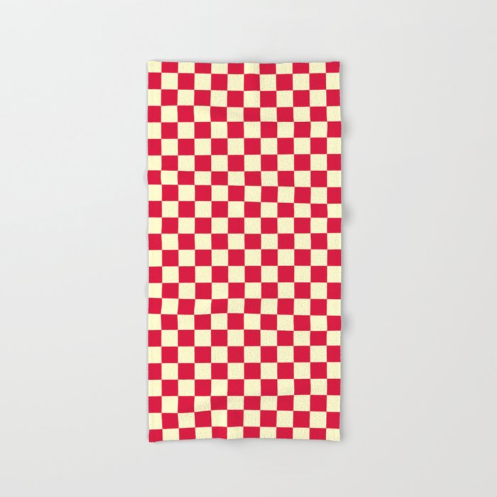 Cream Yellow and Crimson Red Checkerboard Hand & Bath Towel by  ColorfulPatterns