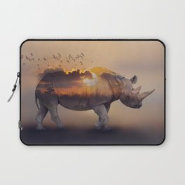 Double Exposure Effect of Rhinoceros at Sunset Laptop Sleeve