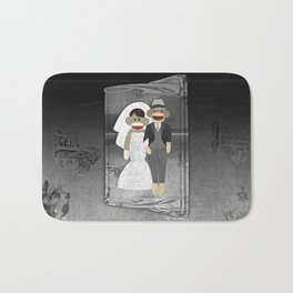 Sock Monkey Wedding Bath Mat | Animal, Romance, Socktoy, Wedding, Stuffed, Love, Monkey, Tuxedo, Marriage, Kitsch 
