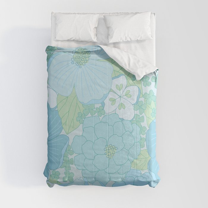 Light Blue Pastel Vintage Floral Pattern Comforter
