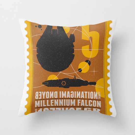 Beyond imagination: Millenium Falcon postage stamp Throw Pillow