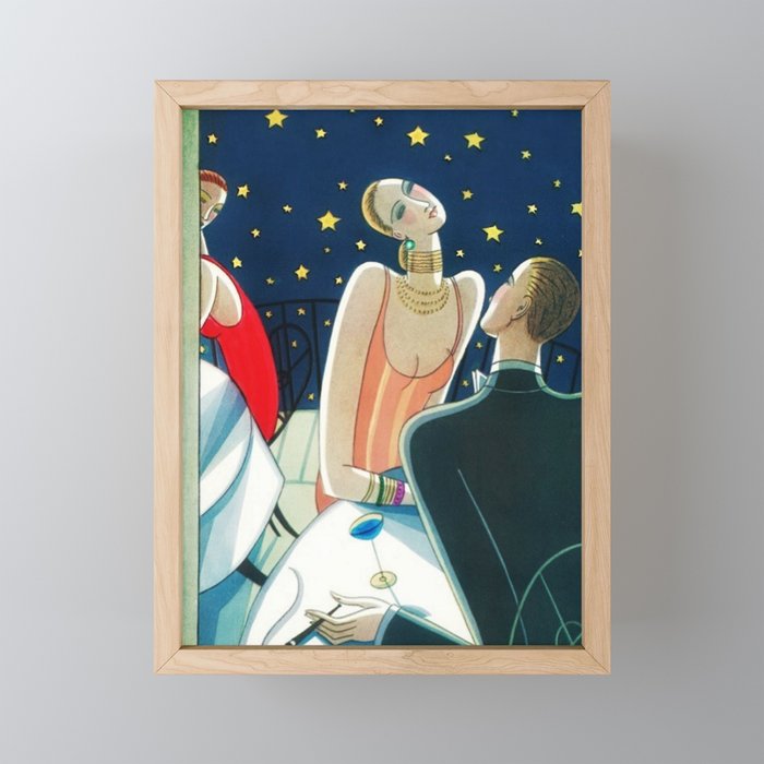 The Woman in Red & Stars, Art Deco - Haute Couture NYC Portrait Painting Framed Mini Art Print