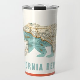 California Bear Flag with Vintage Map Travel Mug