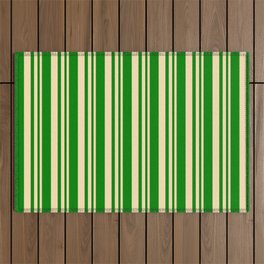 [ Thumbnail: Beige and Green Colored Lined/Striped Pattern Outdoor Rug ]