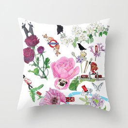 London in Bloom - Flowers and transportation that make London Throw Pillow