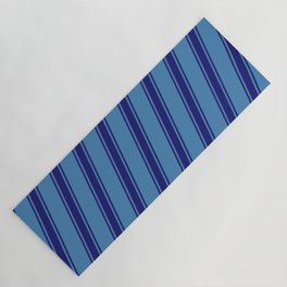 [ Thumbnail: Blue and Midnight Blue Colored Stripes Pattern Yoga Mat ]