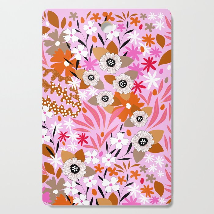 Maximalist Boho Floral Pattern 5. Earthy pink & orange Cutting Board