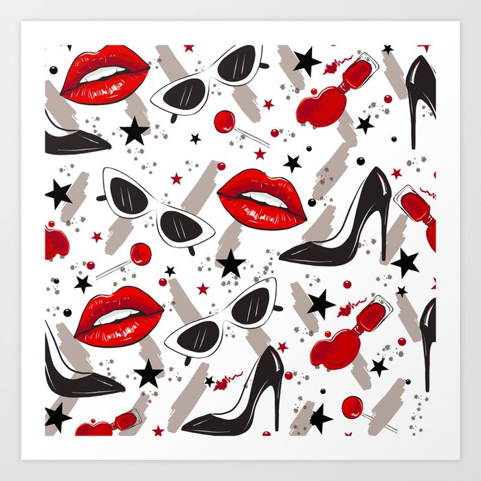 red lipstick and high heels Art Print