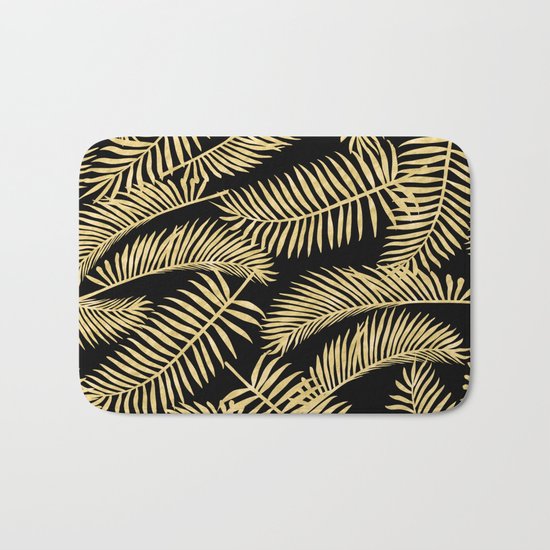 Palm Leaf Pattern Gold And Black Bath Mat