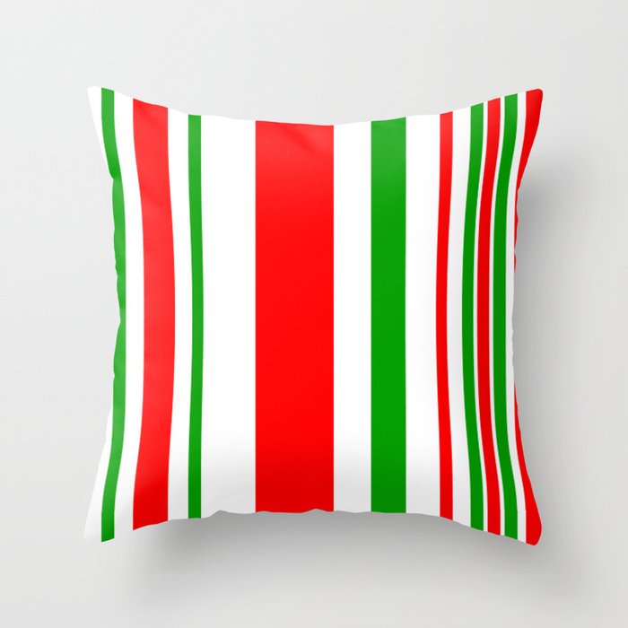 Christmas Stripes of Green Red and White- candy cane colors Throw Pillow
