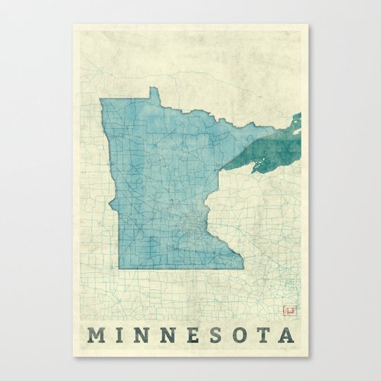 Minnesota State Map Blue Vintage Canvas Print