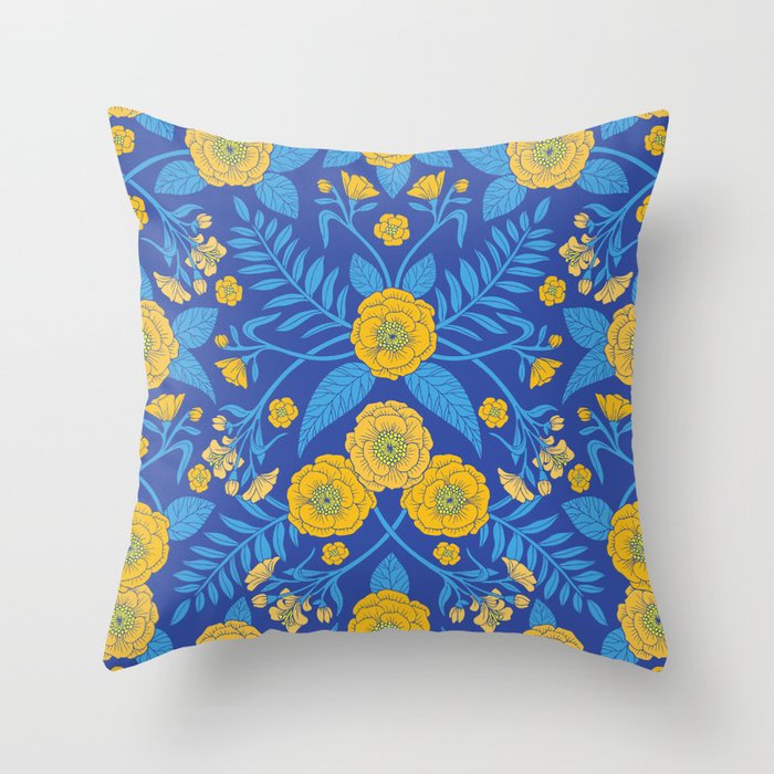 Bright Blue Yellow Flowers Throw Pillow by Beth Norton Society6