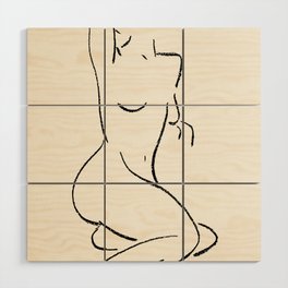 Posing Nude Female Illustration in Black and White Wood Wall Art