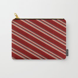[ Thumbnail: Dim Gray, Dark Salmon, and Maroon Colored Striped Pattern Carry-All Pouch ]