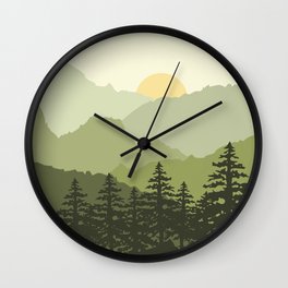 Mountain view in green Wall Clock