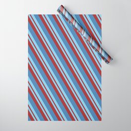 [ Thumbnail: Sky Blue, Brown & Blue Colored Striped/Lined Pattern Wrapping Paper ]