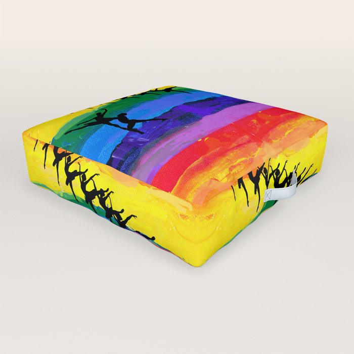 Swan lake - ballet dancer figures in rainbow colors background Outdoor Floor Cushion